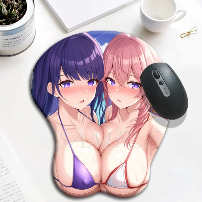 

Genshin Impact Raiden Shogun X Yae Miko Sexy swimsuit 3D Chest Mouse Pad Gaming Anime MousePad with Wrist Rest Oppai Desk Mat