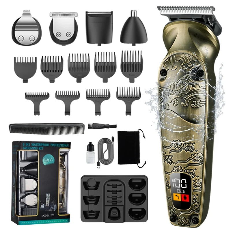 

Unicorn, новый водонепроницаемый набор машинок для стрижки волос IPX6, мужской перезаряжаемый беспроводной многофункциональный набор для стрижки и ухода за волосами «шесть в одном»