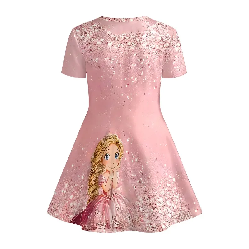 Mädchen Prinzessin Bedrucktes Glänzendes T-Shirt-Kleid, Rosa Glänzendes Freizeitkleid, Geeignet für Märchenhafte Kinderpartys, Geburtstagsgeschenke – Detail 4