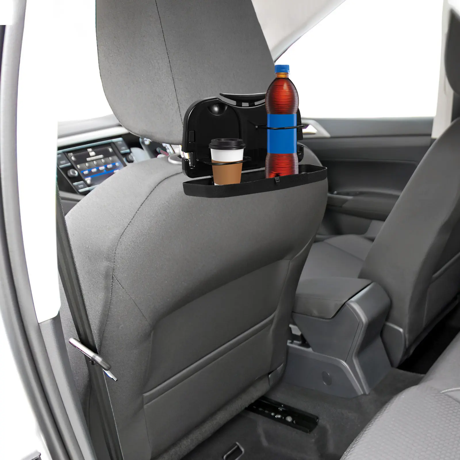 Foldable Car Food Tray Table for Seat Back 2 Cup Holders Multipurpose Flat Surfaces Compact Space Saving Organizer for Bottles view 3