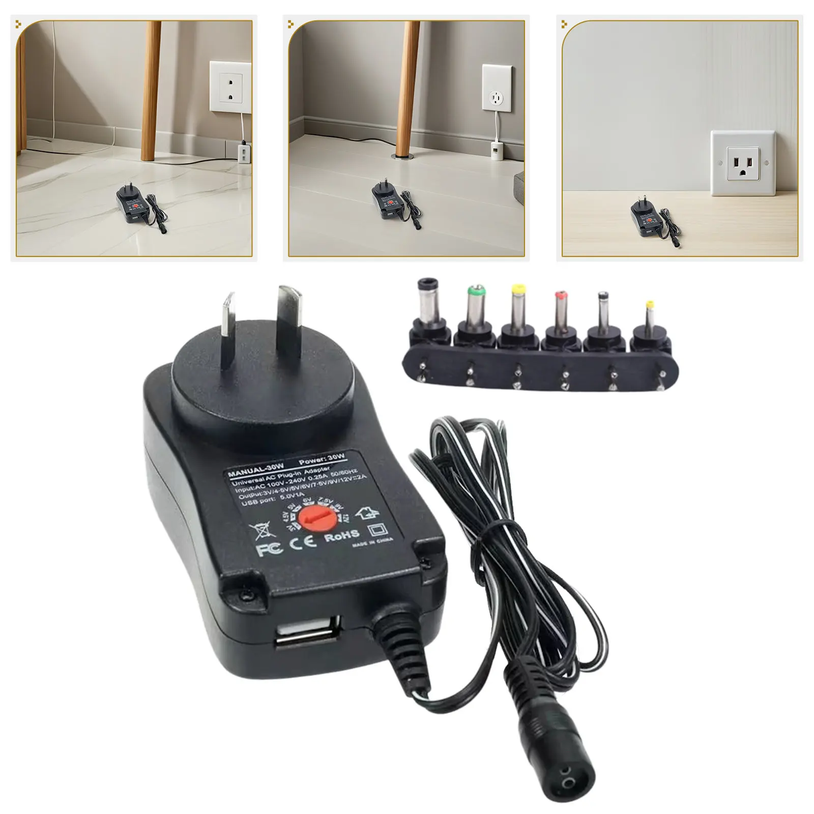 30W Multi Voltage Power Adapter Adjustable 3-12V Ac Switching Power Supply USB Charging Compatible with Router Speaker Cctv LED