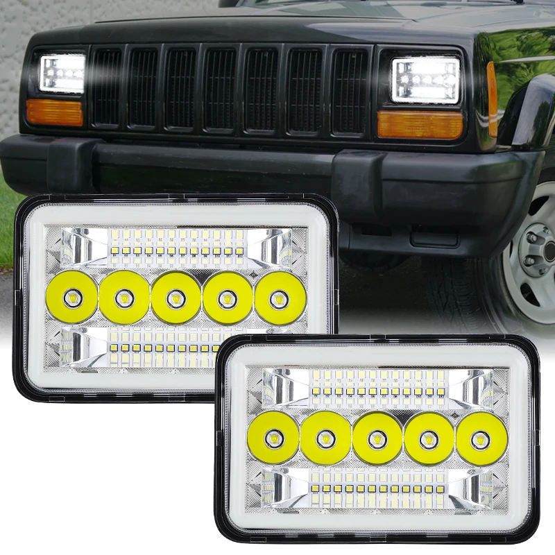 

4x6 inch LED DRL Halo Headlight Running Turn Signal Lamp Hi-Lo Beam For Jeep Kenworth Peterbilt H4656/H4651/H4652/H4666/H6545