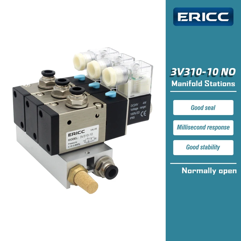 3V310-10-NO Normally Closed Manifold Stations DC 12v 24v AC 110v 220v with Silencer Fitting 3 port 2 position solenoid valve