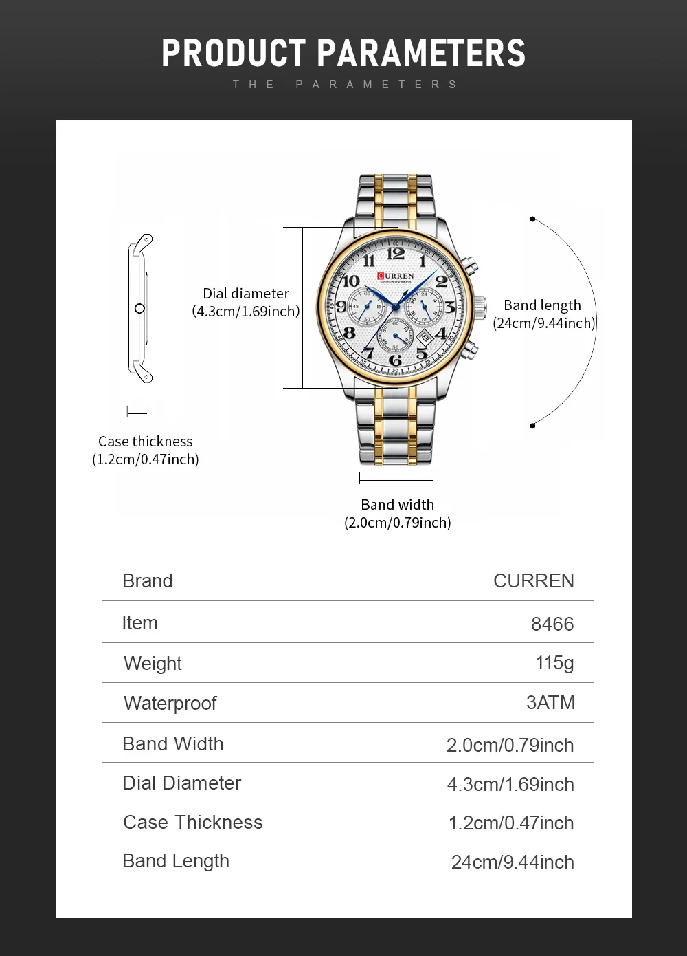 CURREN Modische Sport-Chronograph-Herrenuhr mit Edelstahlarmband, Automatisches Datum, Lässige Quarz-Armbanduhr, Relogio Masculino – Detail 7