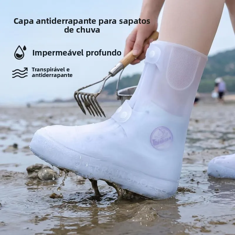 携帯用厚手シリコン製レインブーツカバー-大人男女兼用-海産物採取用ウォーターシューズ-防水滑り止め-再利用可能