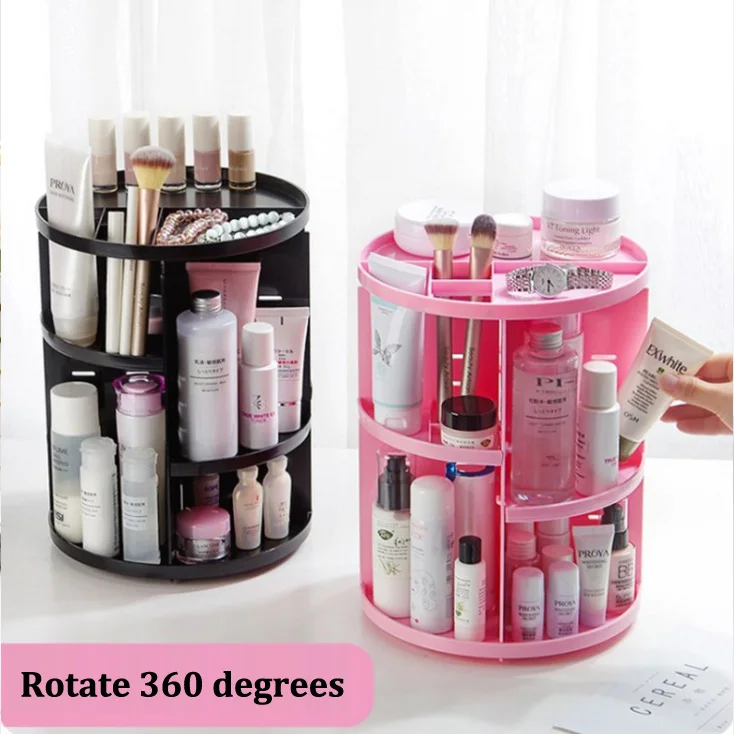 Fashion 3 color 360-degree Rotating Makeup Organizer Rack Brush Holder Jewelry Organizer Case Makeup Cosmetic Storage Box Case