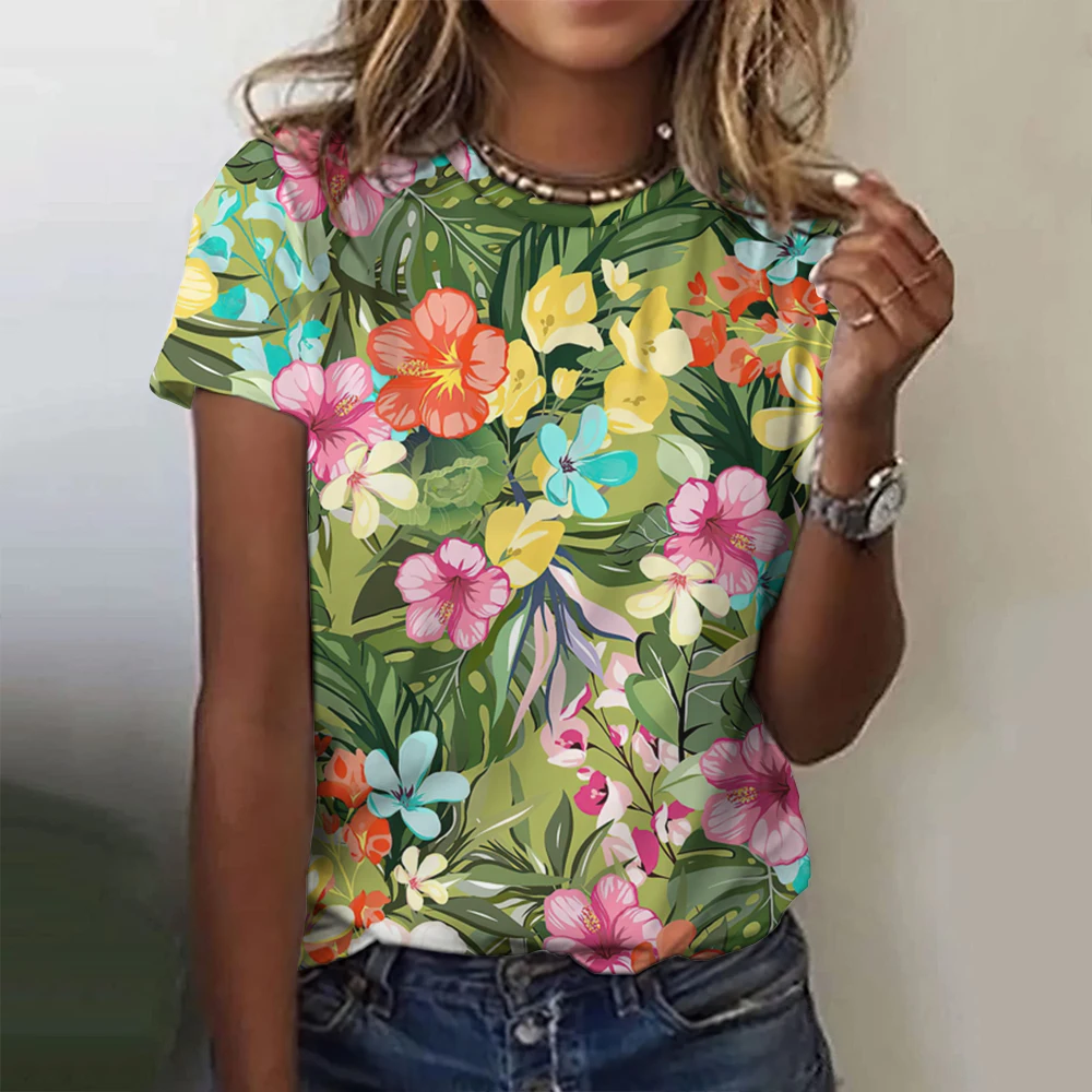 Summer Tropical Plants 3D Print T-shirts Women Streetwear Casual Fashion Y2k Short Sleeve T Shirt O-neck Tees Tops Odzież