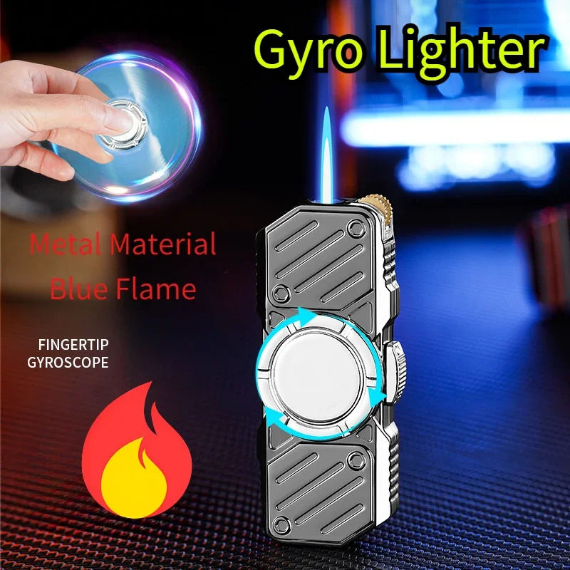 Pemantik Api Logam Mecha Striped Gyro Terbaru untuk Rokok, Putar Langsung, Anti Angin, Api Biru, Aksesoris Rokok