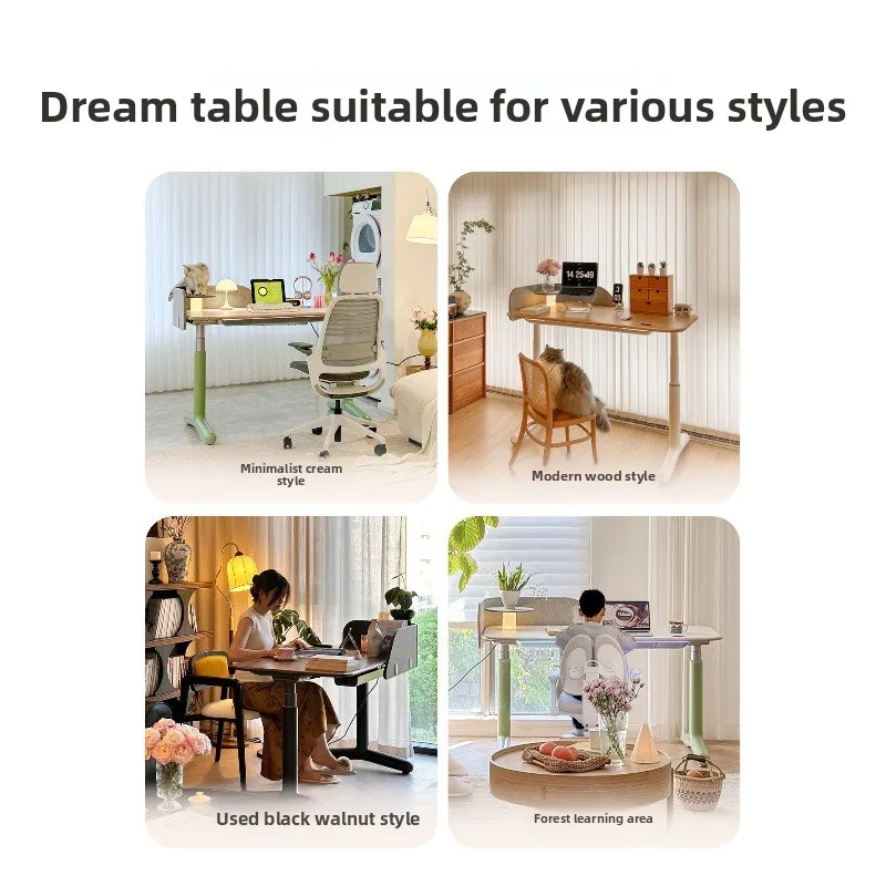 Intelligent solid wood electric lifting table, cream style home office book computer desk