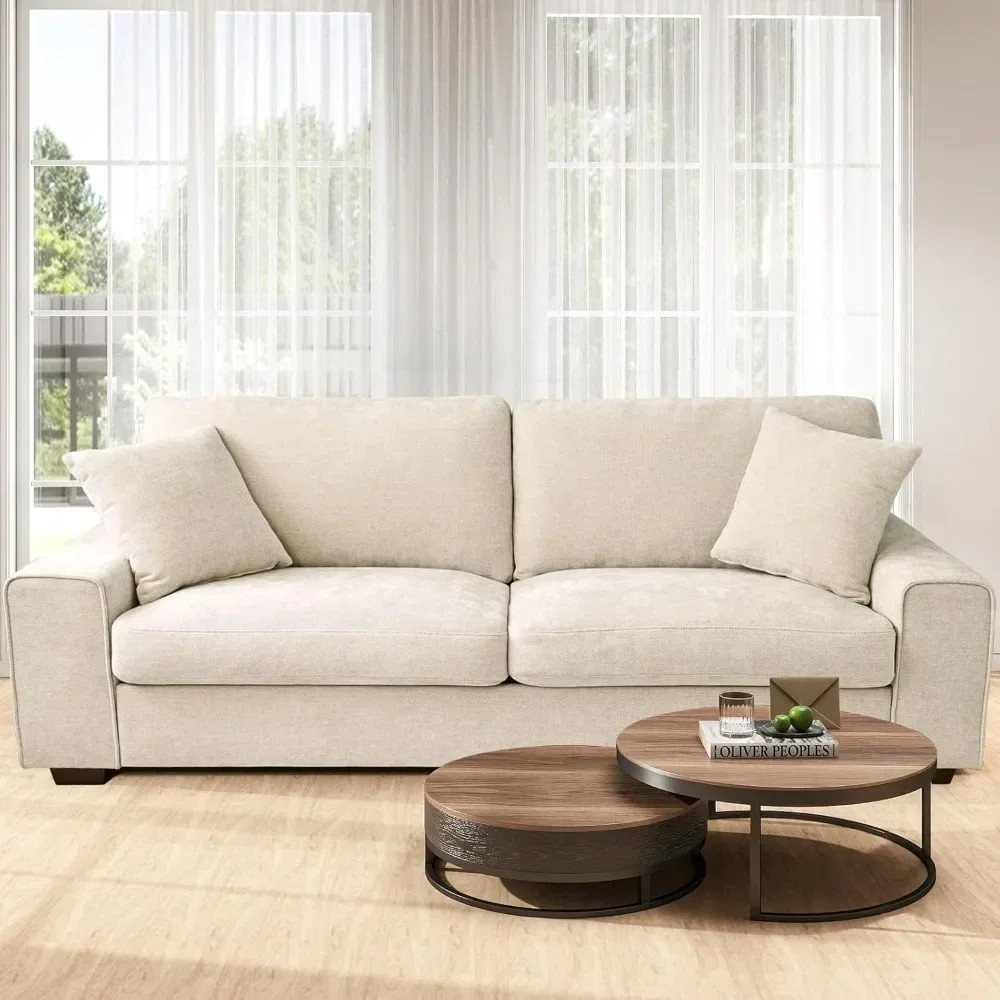 2 Seater Sofa with 2 Pillows, Small Modern Loveseat Couch for Small Spaces, Office (Beige, 71.25 inches-88.58inch)