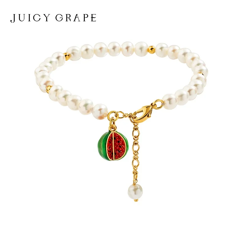 

JUICY GRAPE Watermelon Pearl Bracelets Strawberry Charm Bracelets Adjustable Handcrafted Enamel Bracelets Fashionable Jewelry