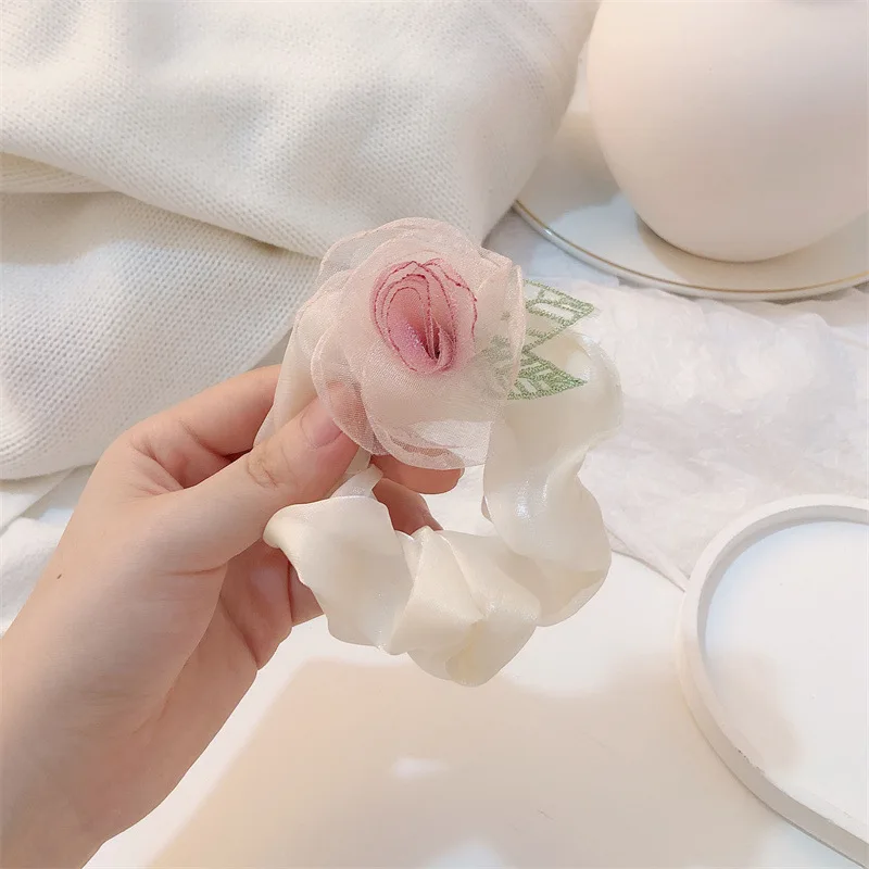 ربطات شعر أنيقة على الطراز الكوري للنساء على شكل ذيل حصان، أربطة شعر مرنة حلوة، أربطة شعر بناتي بنمط زهور لطيفة، أغطية رأس