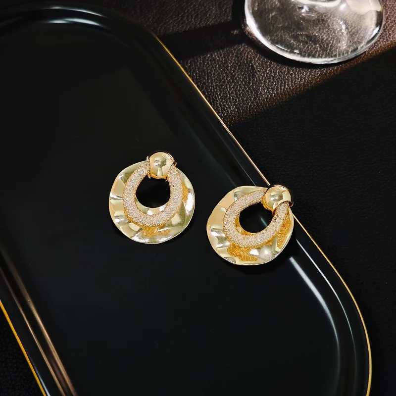 Geometric Leaf Hollowed Out Statement Earrings for Women Creative and Exaggerated Retro Heavy Metal Fan-shaped Circular Earrings image 5