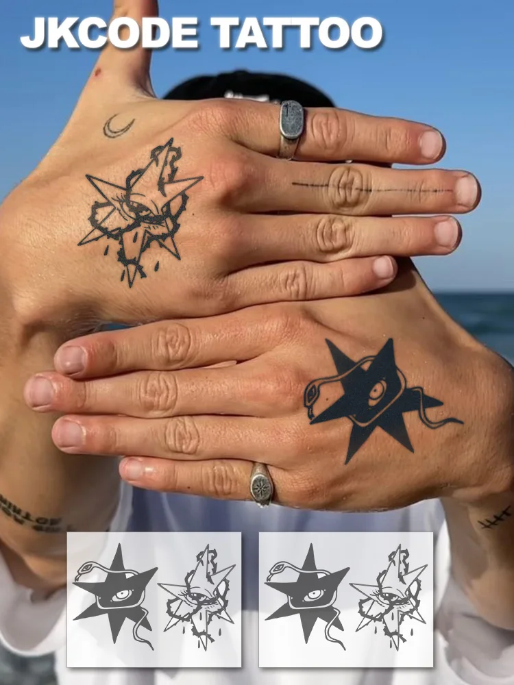 2-Piece Set of Herbal Tattoo Stickers with Quirky and Cute Black and White Hexagonal Star and Snake Patterns, Couple Tattoos for Valentine's Day, Men's and Women's Styles, for Hands, Neck, Legs, and Ankles, Long-Lasting Waterproof Tattoo That Lasts 15 Days