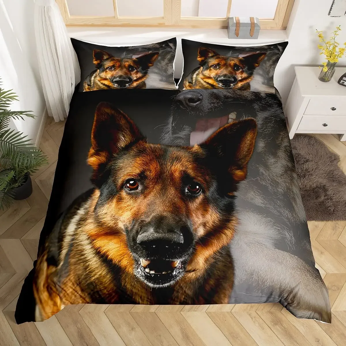 German Shepherd Duvet Cover Set Police Dog Comforter Cover Full King Size for Boys Animals Bedding Set Puppy Dog Bedspread Cover