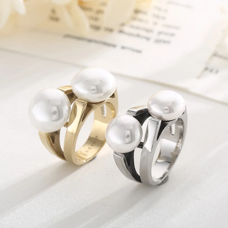 Elegant Shell Simulated Pearl Rings for Women Girl Gold Silver Color Stainless Steel Ring Wedding Party Luxury Fine Jewelry Gift