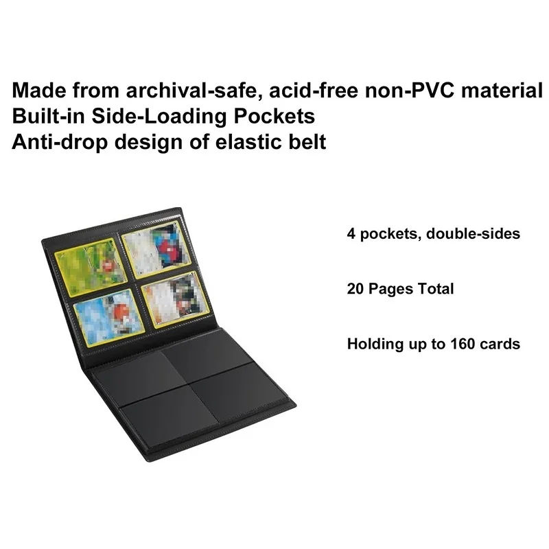 Trading Card Collector Holder 4-Pocket 160 Cards Binder Portable Storage Case Suitable for Game Cards Baseball Football Cards