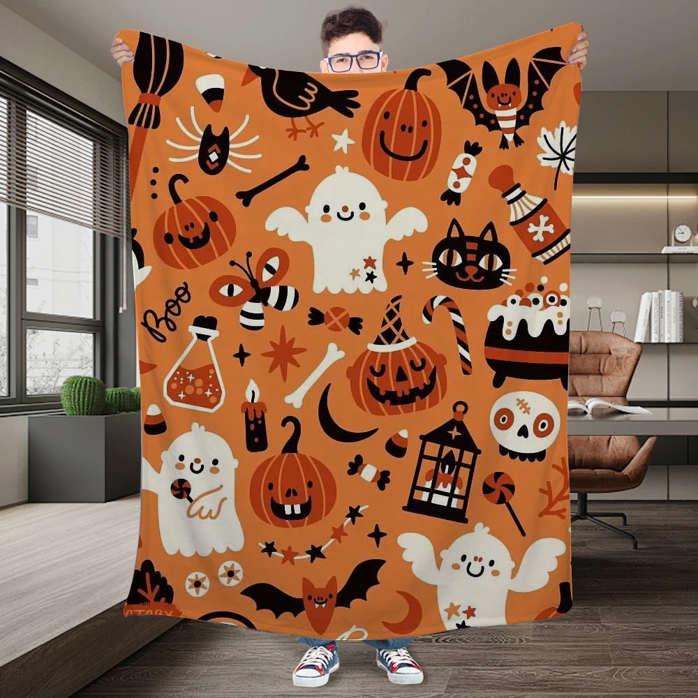 2024 New Halloween themed ghost pumpkin pattern printed blanket, fun sofa air-conditioned room cover blanket ﻿