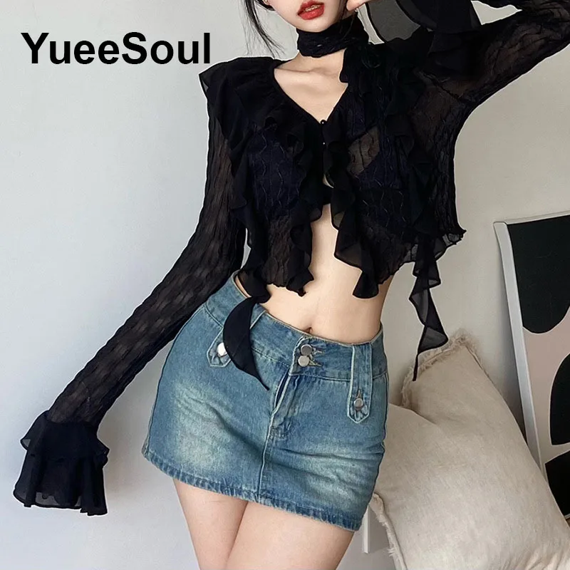 Transparent Sexy Women T Shirts 2024 Summer New Y2K Elegant High Street Soild Slim Tees Korean Style Casual Basic Blouse