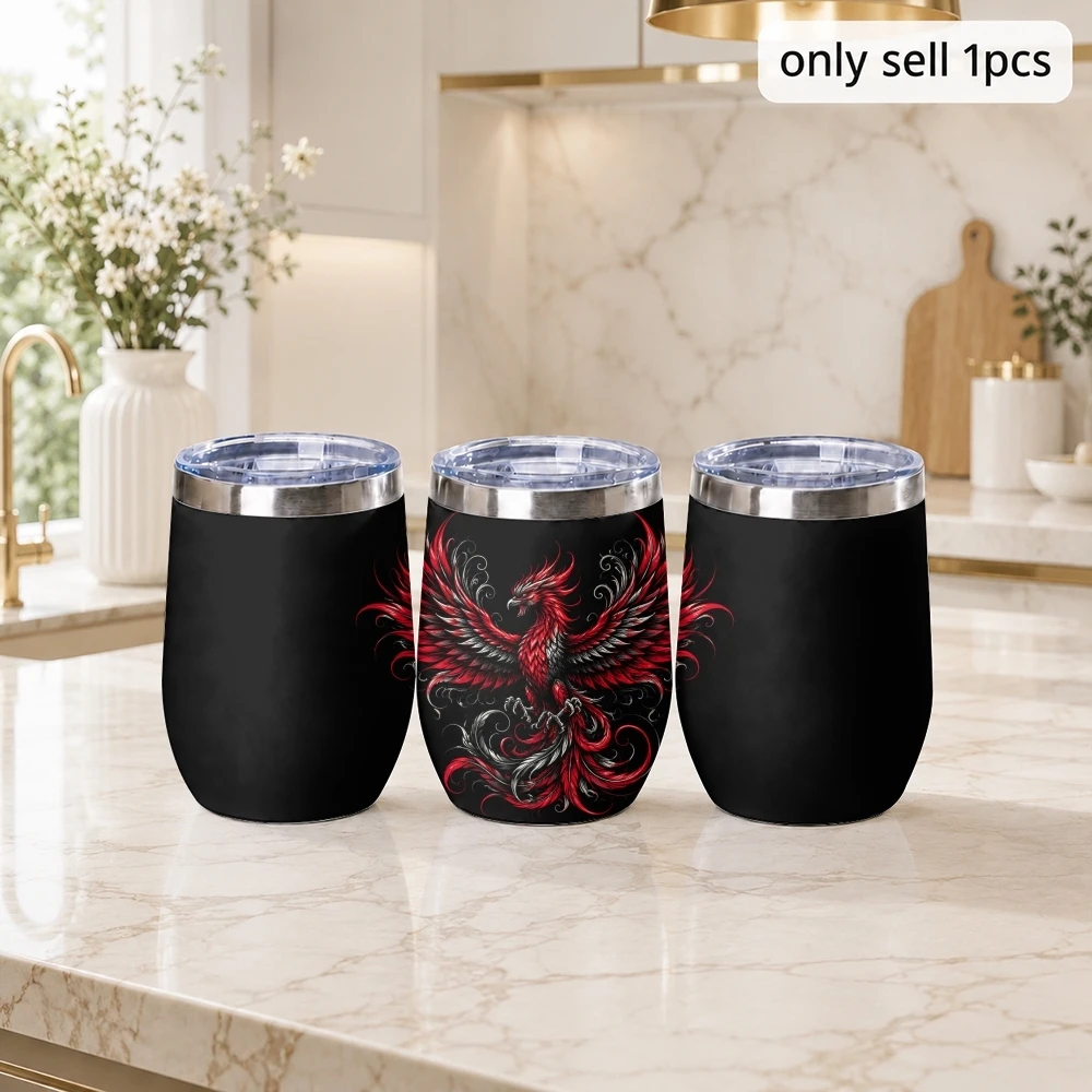 Dark red dragon pattern Vacuum Flasks 12oz Insulated Wine Tumbler Vacuum Coffee Mug Egg Shaped Thermos