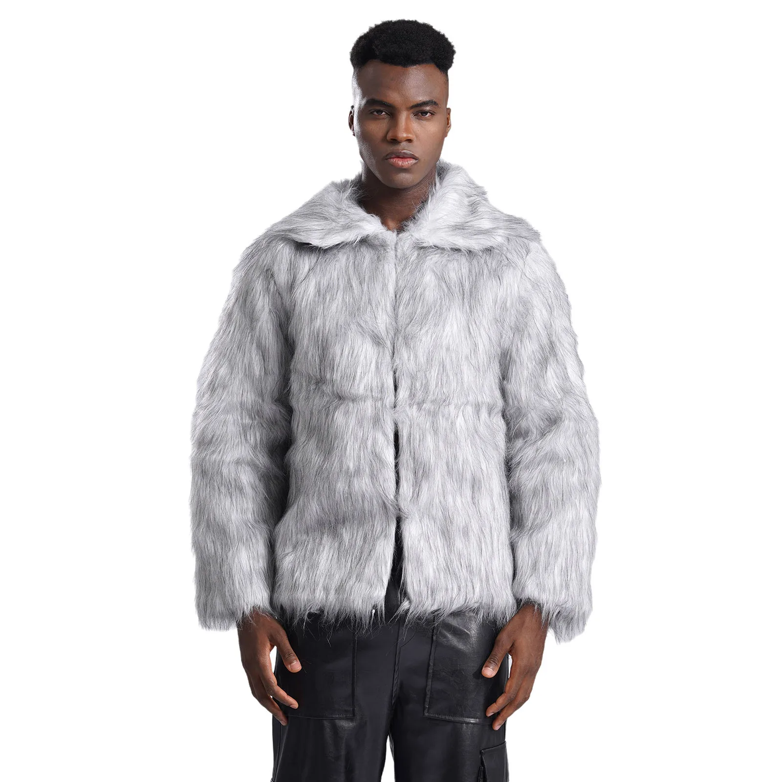 

Mens Winter Warm Plush Coat Windproof Jackets Lapel Collar Long Sleeve Faux Fur Luxury Short Jacket Fashion Thermal Outerwear