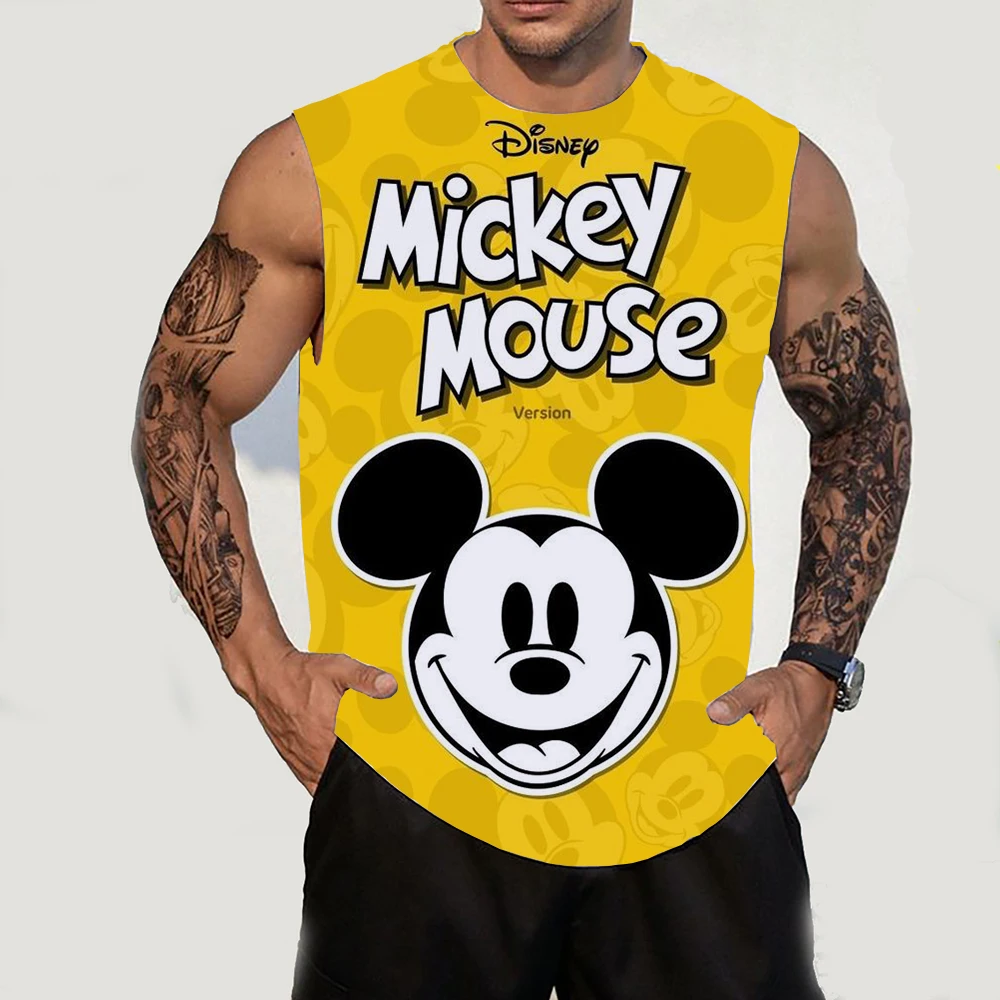 Mickey Brand Boys Summer Harajuku Street Anime Casual Versatile Disney New Fashion Men\'s Round Neck Sleeveless T-shirt