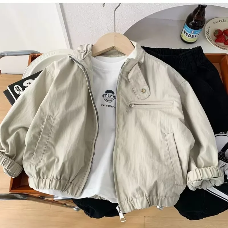 

Boys Spring Autumn Jacket New Stand Collar Zipper Coat Kids Casual Loose Long Sleeve Outerwear