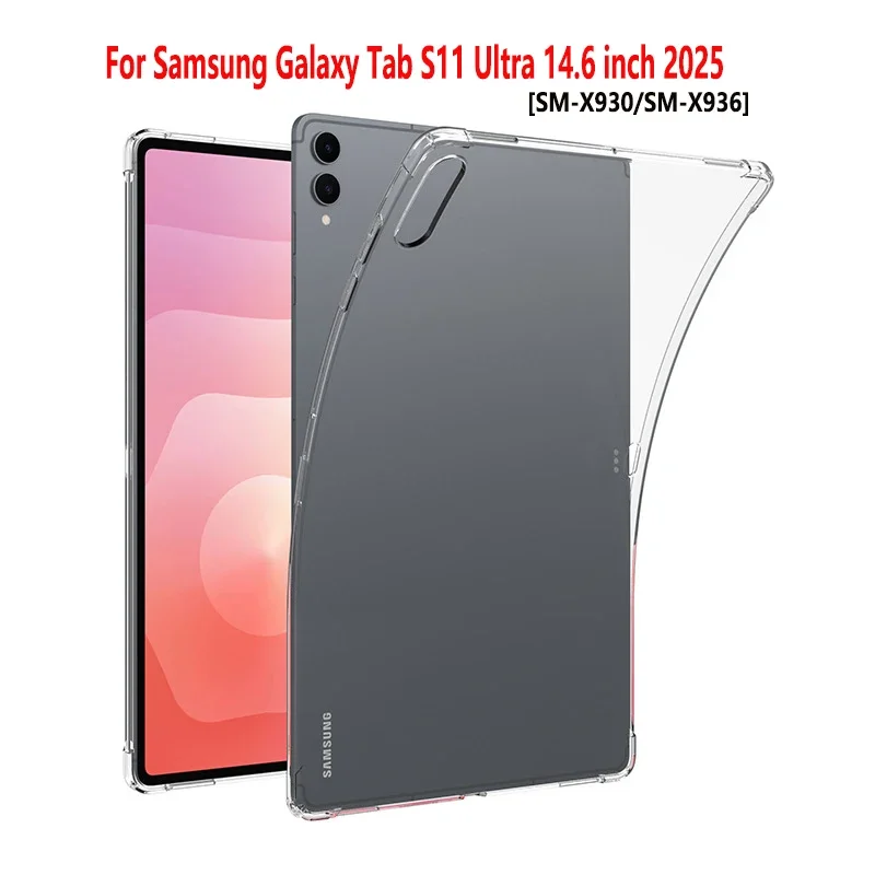 

Для Samsung Galaxy Tab S11 Ultra 14,6 дюйма 2025 11 Защитный чехол SM-X930 SM-X936, утолщенная подушка безопасности, мягкий силиконовый прозрачный чехол из ТПУ