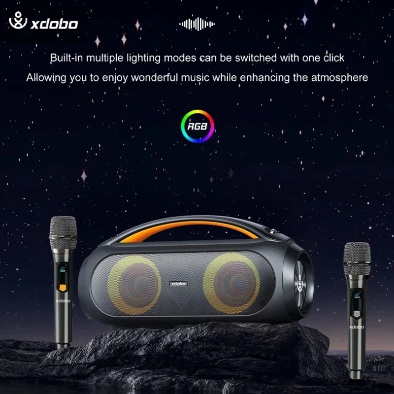 XDOBO Vibe Plus 가라오케 고출력 80W HI-FI 휴대용 고품질 서브 우퍼 블루투스 5.3 야외 방수 스피커 RGB 조명