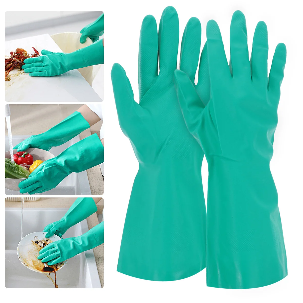 

Dishwashing Rubber Oil Resistant Heavy Duty Household Cleaning Gloves For Kitchen Car Washing Garden Work Waterproof