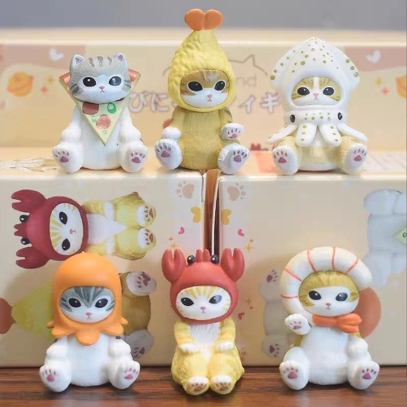 6Pcs/Set Cartoon Cat Mofusand Cosplay Marine Creatures Series Blind Box Wholesale Desktop Ornaments Decoration Surprise Toy Gift