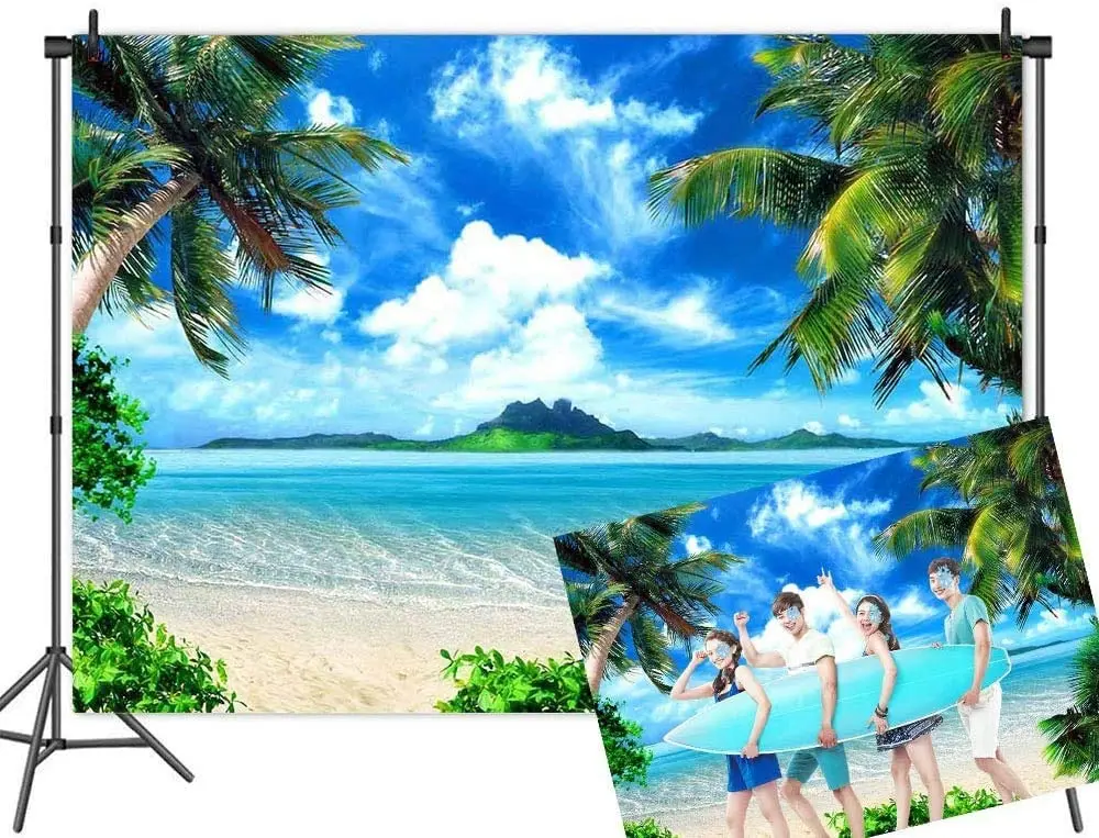 شاطئ استوائي خلفية المحيط هاواي الزفاف Luau الصيف حفلة عيد ميلاد سعيد التصوير خلفية الكبار التصوير الفوتوغرافي راية