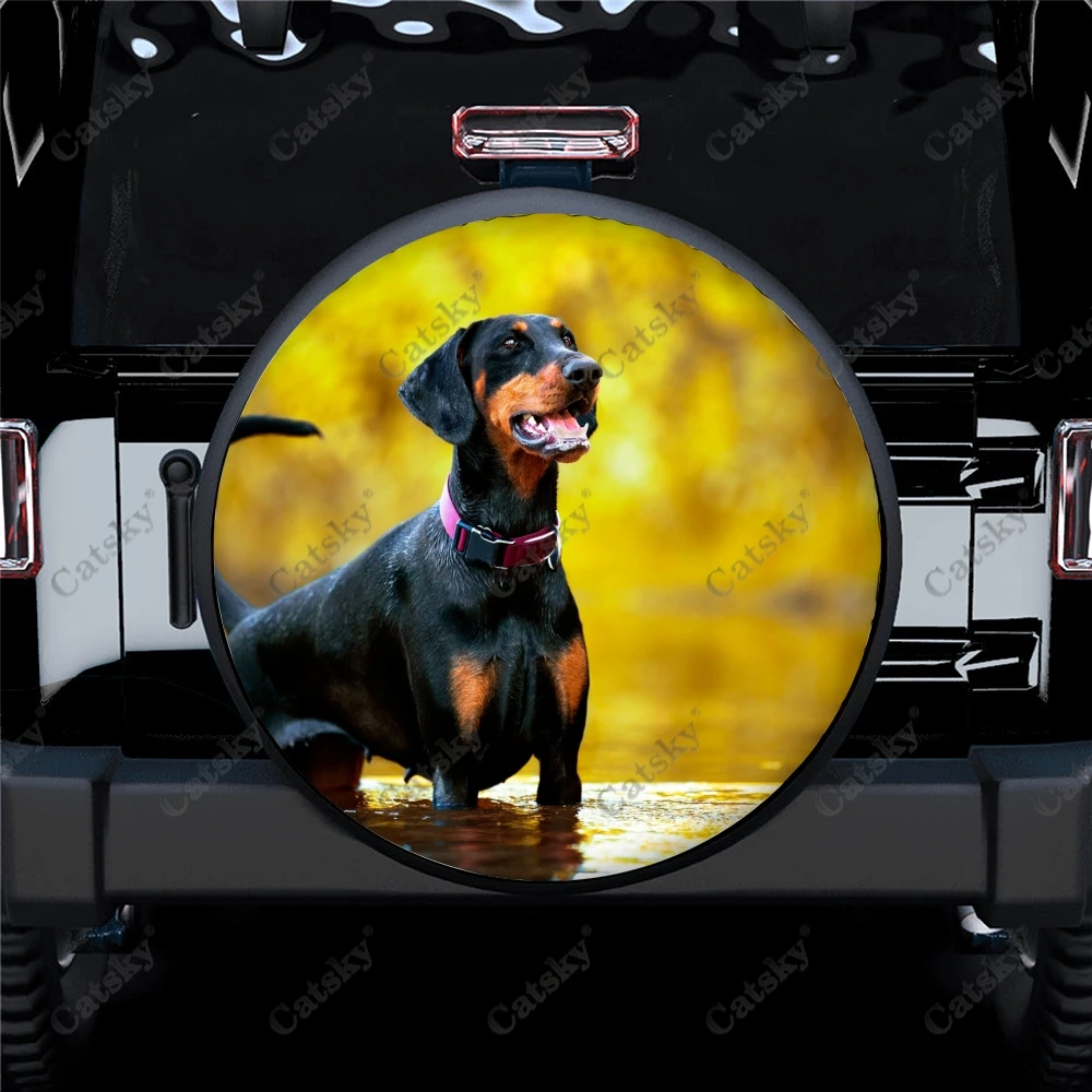 

Animal Doberman Pinscher Print Spare Tire Cover Waterproof Tire Wheel Protector for Car Truck SUV Camper Trailer Rv