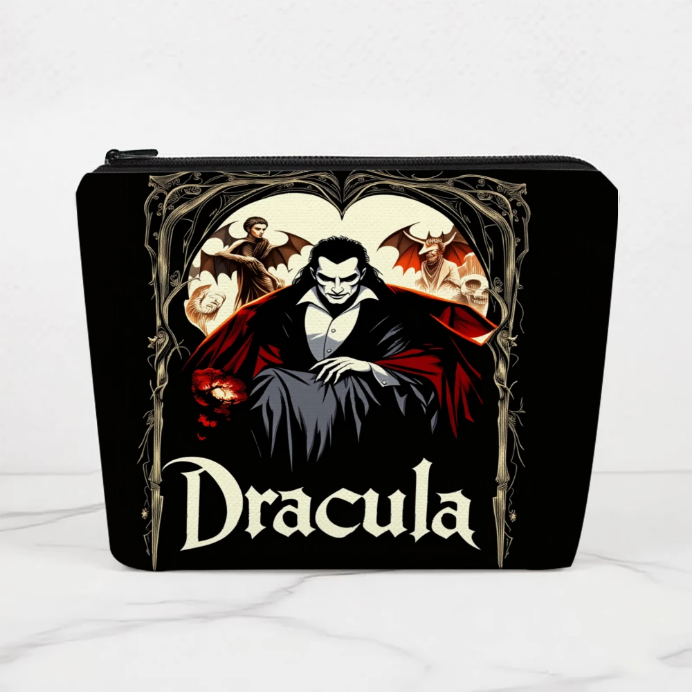 Bolsas de maquillaje con diseño de Drácula, vampiro, castillo, murciélagos y corazones para niñas, bolsa de cosméticos, bolsa de aseo, estuche para lápices, almacenamiento de viaje