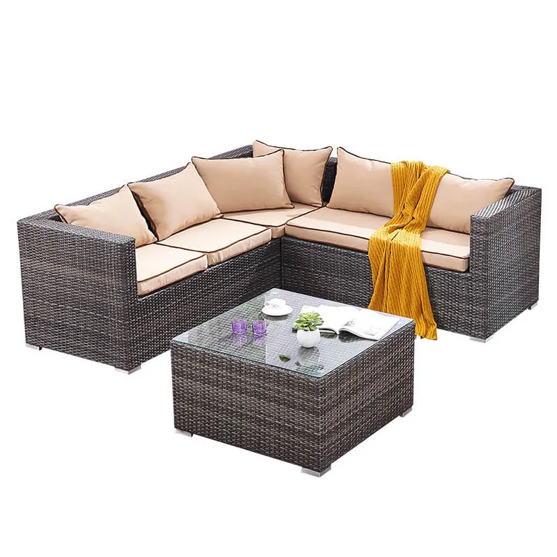 

Outdoor courtyard rattan sofa, garden terrace villa rattan art five-piece waterproof, casual corner sofa kit