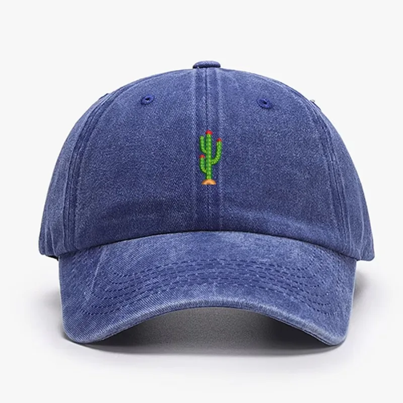 Cactus Embroidery Washed Distressed Baseball Cap Vintage Dad Hat Adjustable Curved Brim Sun Hat Unisex Casual Outdoor Sports Cap