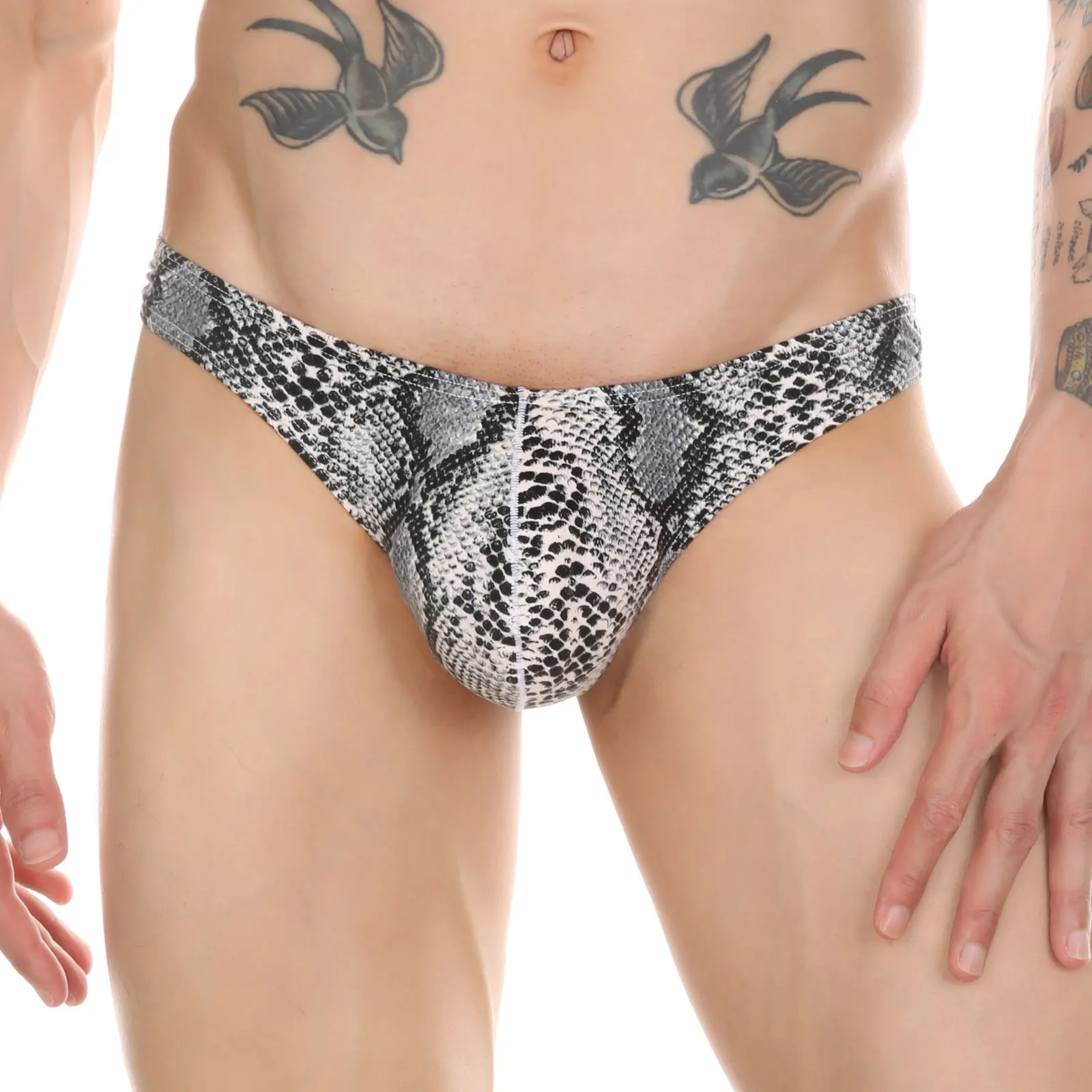 CLEVER-MENMODE Heren Slipje Slang Huid Strings Ondergoed Sexy Onderbroek Lage Taille Elastische Tanga Hombre G String