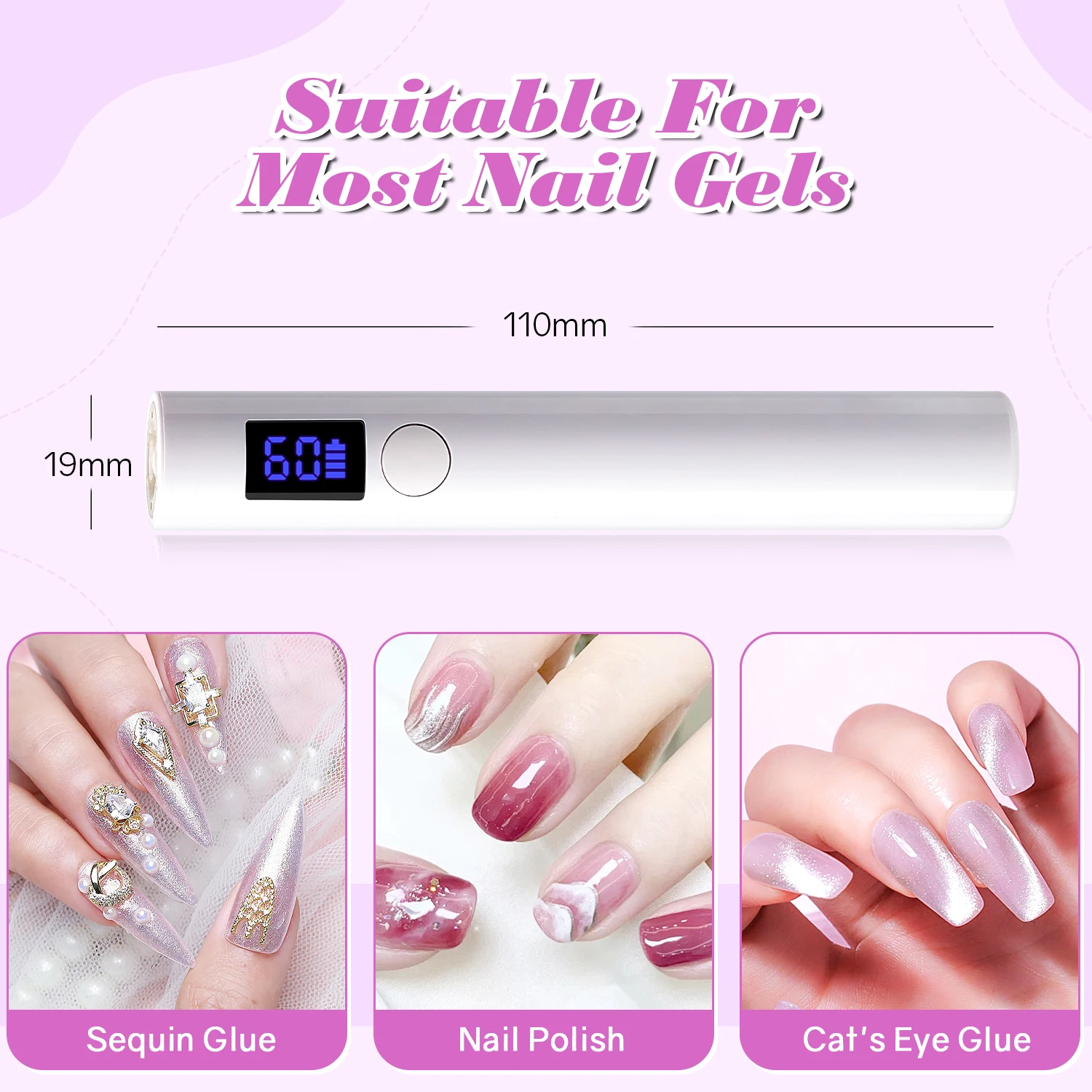 Mini portátil UV LED Nail Lamp, recarregável, portátil, Gel de secagem, sem fio, secador de unhas, Lanterna Pen