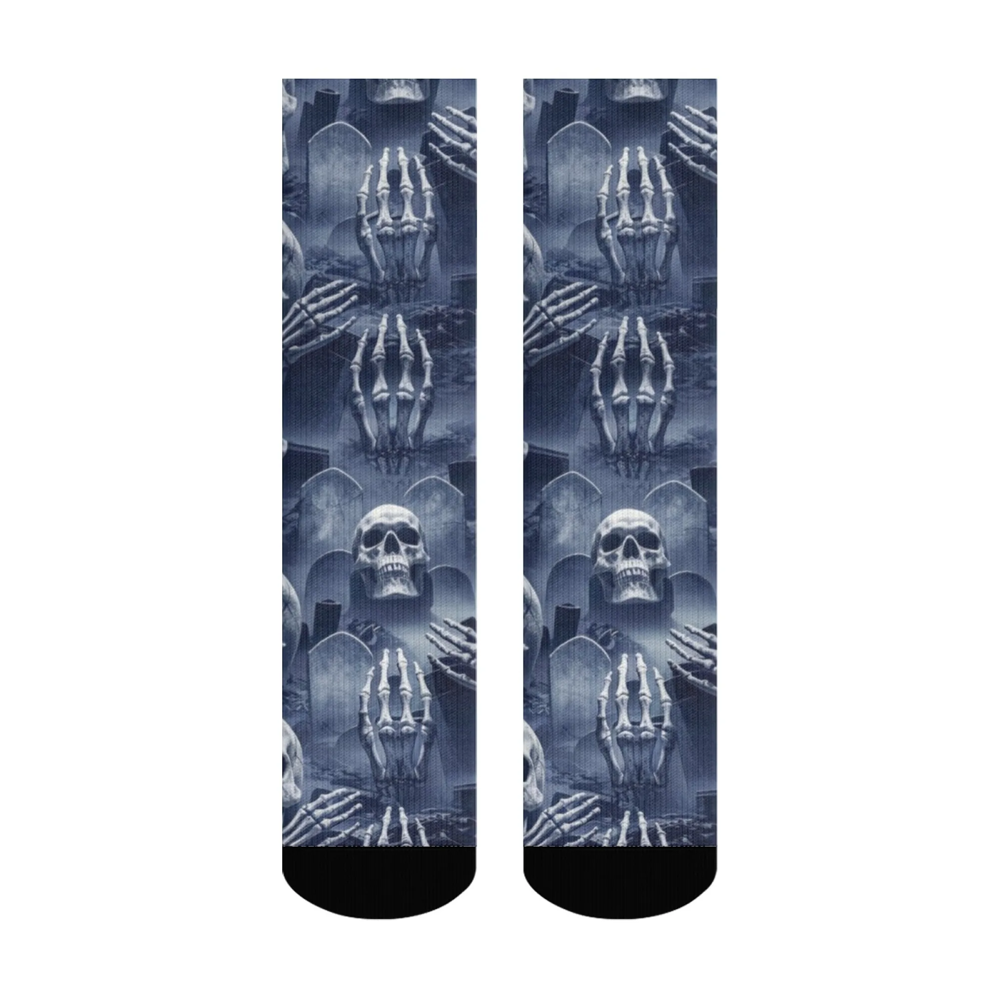 زوج واحد من جوارب الرجالية المريحة بتصميم جمجمة على الموضة، جوارب هيب هوب للهالوين للرياضات الخارجية