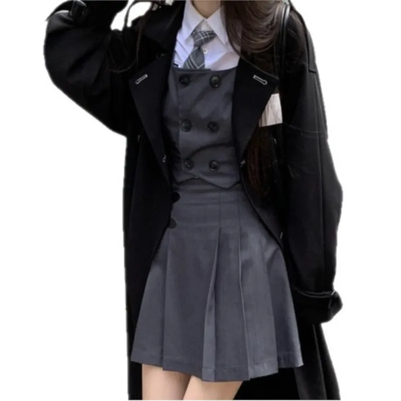 Black trench coat a thin medium-length Japanese for women