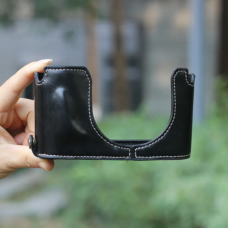 Roadfisher-Bolsa de cámara de cuero sintético PU, funda protectora, cubierta de media Base para Leica Q2, QP, Q, typ116