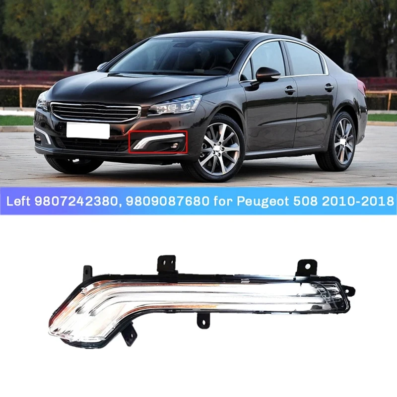 Car LED Daylight Headlight Daytime Running Lamp Assembly For Peugeot 508 2010-2018