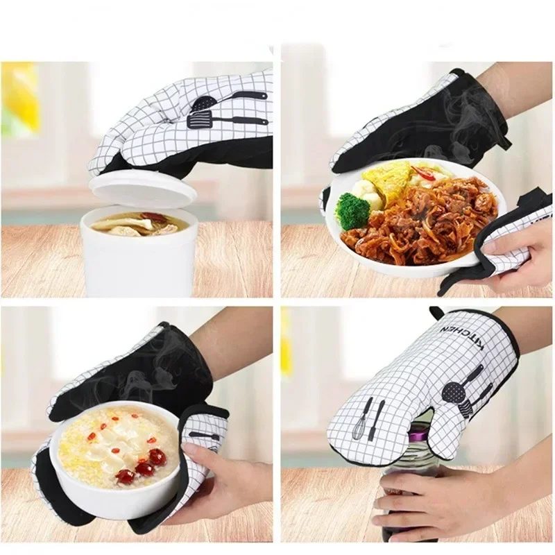 2 Sets Kitchen Baking Cooking Accessories Print Oven Mitt Glove Pad Washable Microwave Pizza Anti-Hot Insulation Mat Kitchen