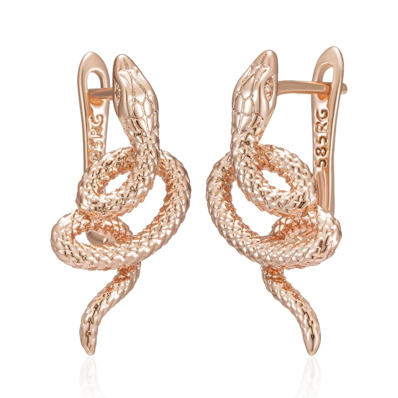 Kinel Fashion 585 Rose Gold Snake Drop Earrings For Women Unique Heavy Metals Punk Rock Vintage Animal Jewelry Wholesale