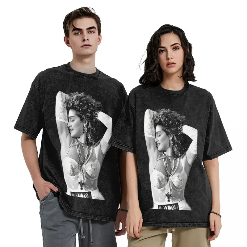 Madonna Music Singer T Shirt Hip Hop Washed 100% Cotton Oversize T-Shirts Vintage for Men Women Streetwear Summer Tees