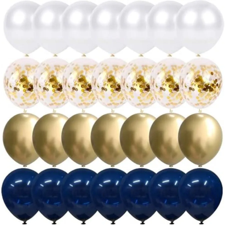 

Navy Blue and Gold Confetti Balloons, 50 pcs 12 inch Pearl White and Gold Metallic Chrome Birthday Balloons for Celebration Gra