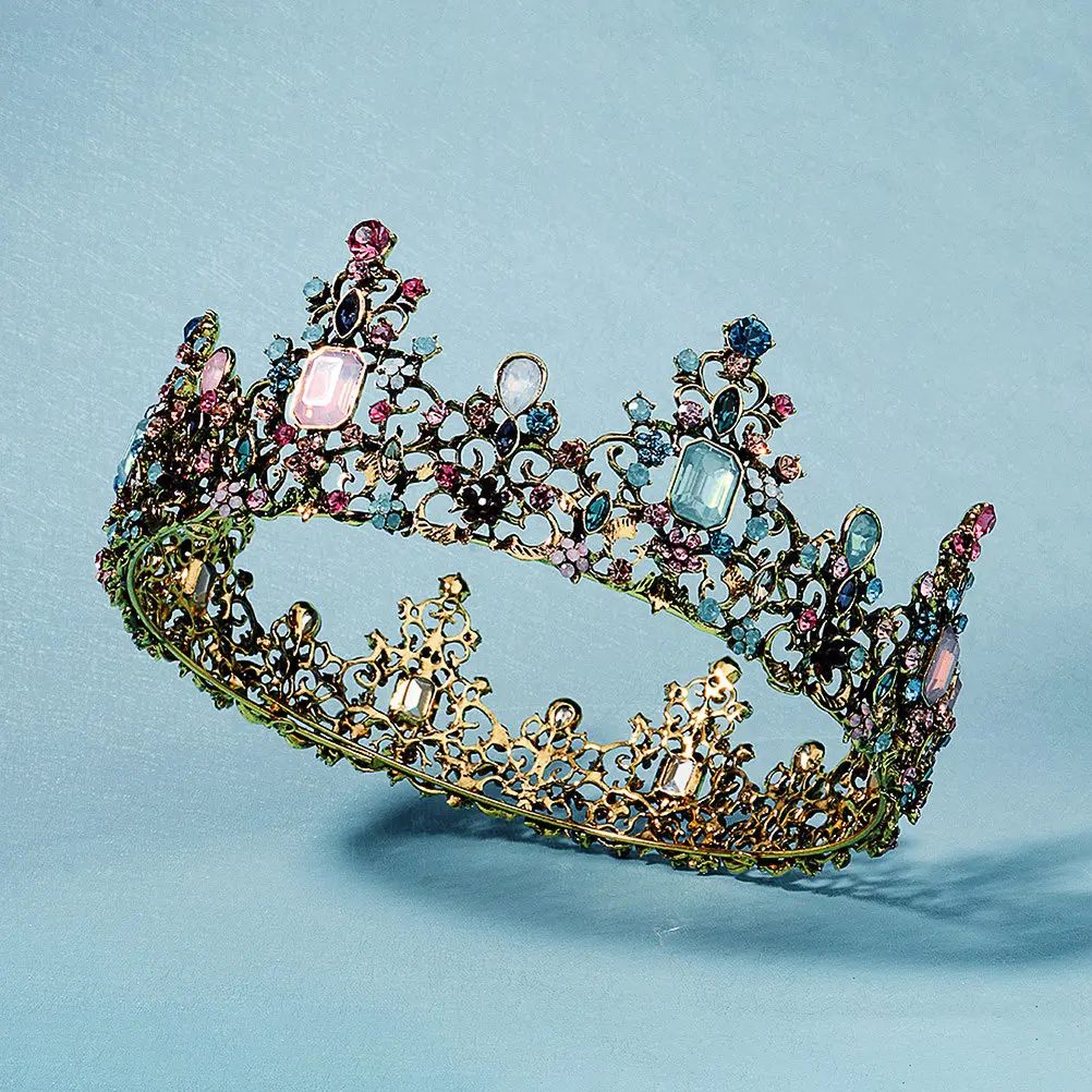 1Pcs Women Crown Headdress Baroque Vintage Tiara Rhinestone Embellished Lightweight Comfortable for Bridal Wedding Birthday