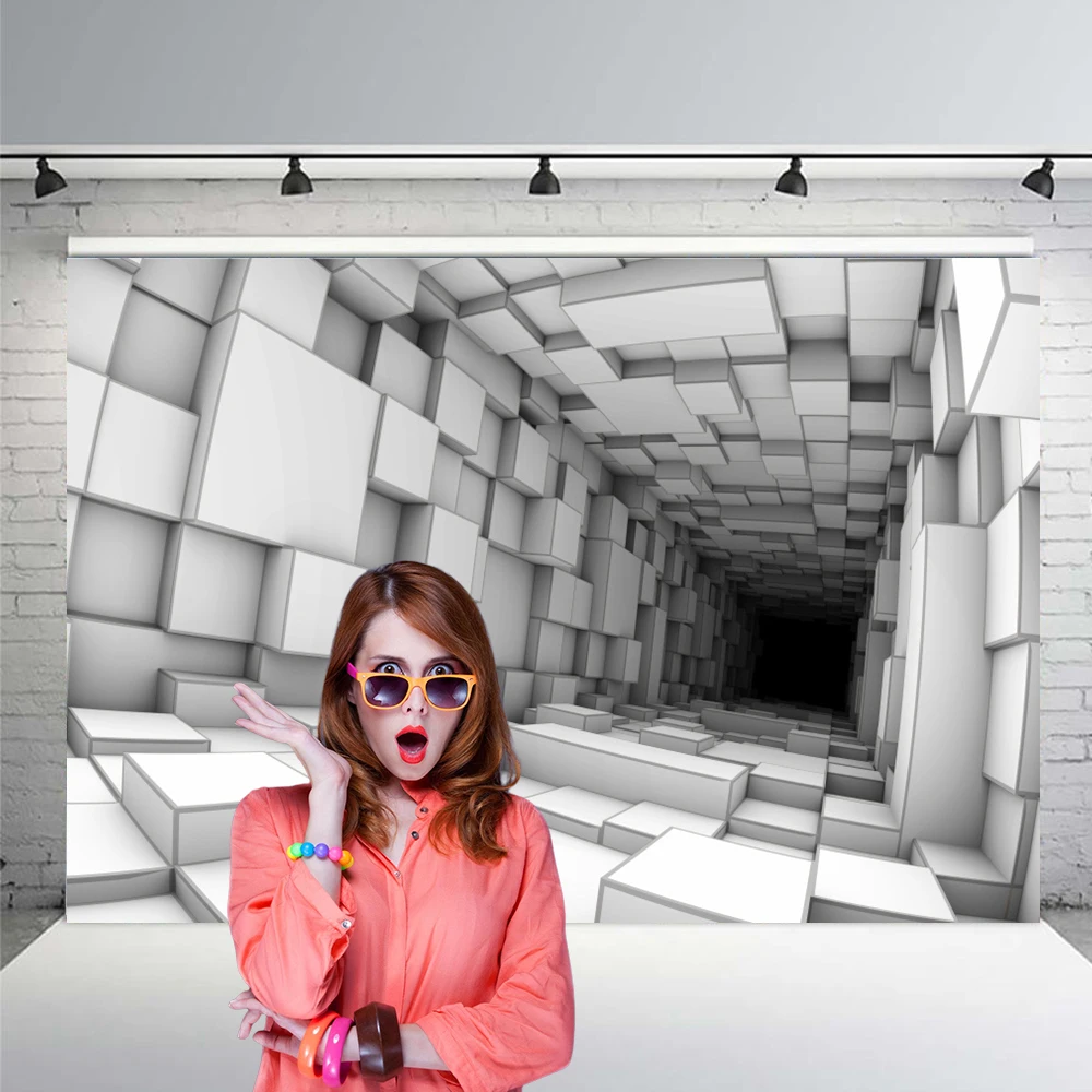 3D Brick Wall Cube Box Backdrop Unique Abstract Pattern Geometrical Room Decor Photobooth Photography Background Photo Studio