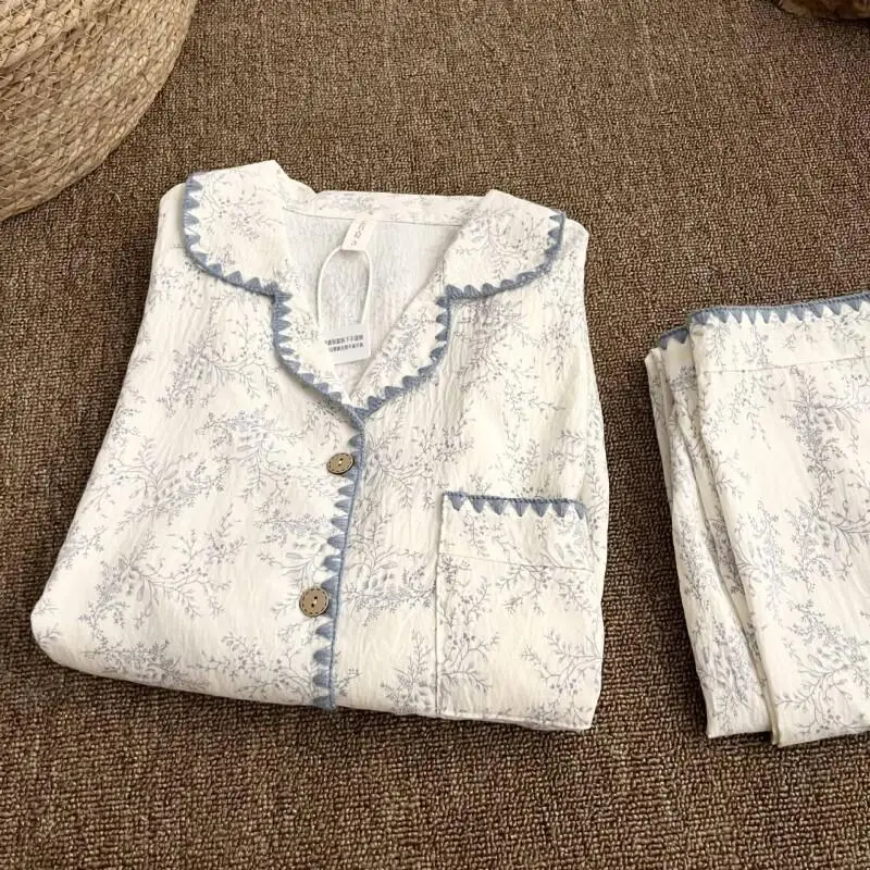 

Женский пижамный комплект: комфортная домашняя одежда с цветочным принтом, пижама с длинными рукавами из облачного хлопка для женщин, весна-осень, домашняя одежда с длинными рукавами