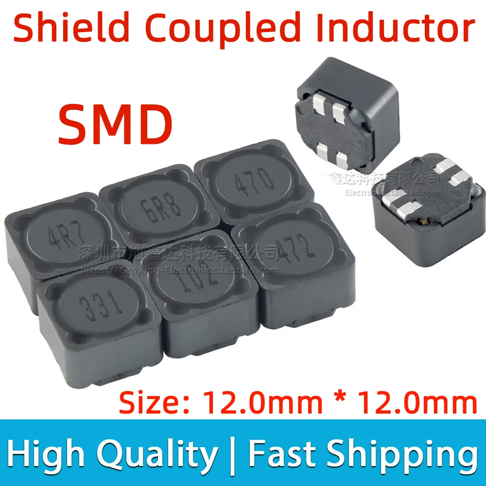 5 Stuks 12*12Mm Schild Gekoppelde Inductor Smd-Modus 1uh 1,5uh 6,8uh 10uh 150uh 470uh 680uh 1mh 2,2mh 4,7 Mh Stroominductie